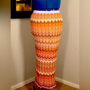 Anthropologie Taylor and Hyde Crochet Skirt Chevron Print Maxi Boho Chic Sz Med